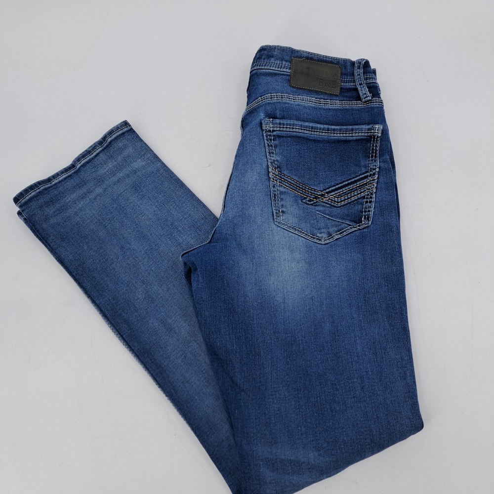 BKE Jake Straight Leg Jeans Mens 34L Cotton Blend Blue Medium Wash Heavy Stitch